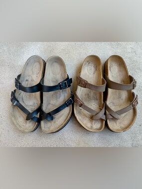 Birkenstock Mayari Women EU 38/US 7.5-8 Sandals Lot Of 2 Black Brown Leather